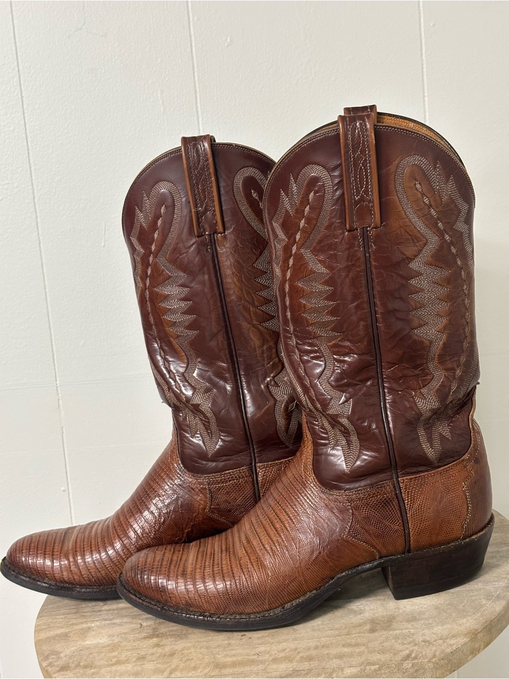 Lucchese Men's Two-Tone Brown Leather Western Cowboy Boots